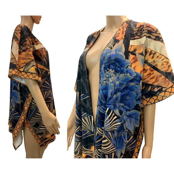 Chico's Blue & Multicolor ULTRA-SUEDE Faux Suede Wrap Oversized Ruana| OSFM - Picture 6 of 9